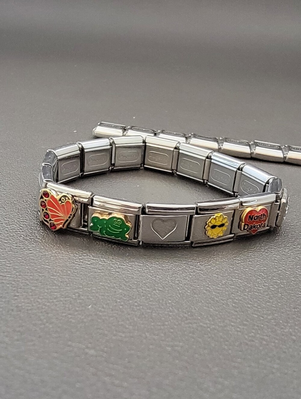 Pugster Italian Charm Bracelet Stainless Steel Butterfly Frog North Dakota Cross